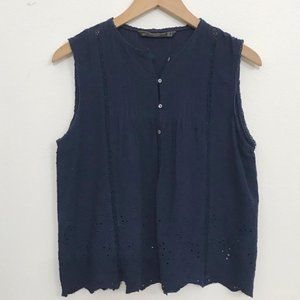 Zara Trafaluc Collection Navy Eyelet Sleeveless Blouse